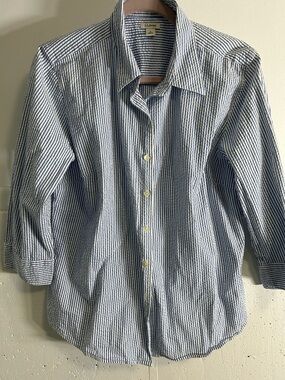 L.L. Bean Blue & White Striped Casual Button-Down Shirt